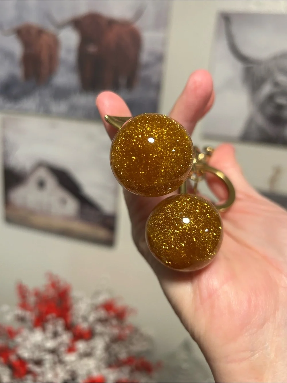 Coach❤️Gold-tone Glitter Golden Cherry Keychain Charm - Picture 7 of 7